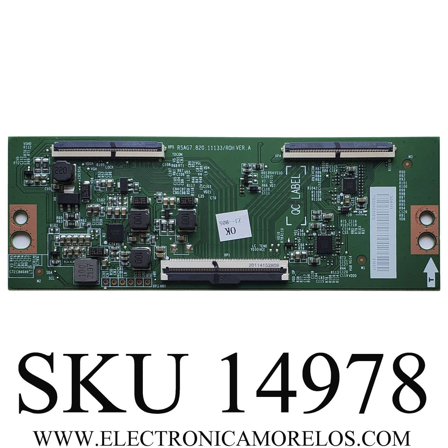 T-CON ORIGINAL PARA TV HISENSE / NUMERO DE PARTE 308111 / RSAG7.820.11133/ROH / 310317 / RSAG7.820.11133/ROH VER.A / H41802PNJ52A3 / E248779 / PANEL HD425Y1U51-T0L2\GM\CKD3A\ROH / DISPLAY T430QVN03.7 / MODELO 43A6GV / 43A7GV